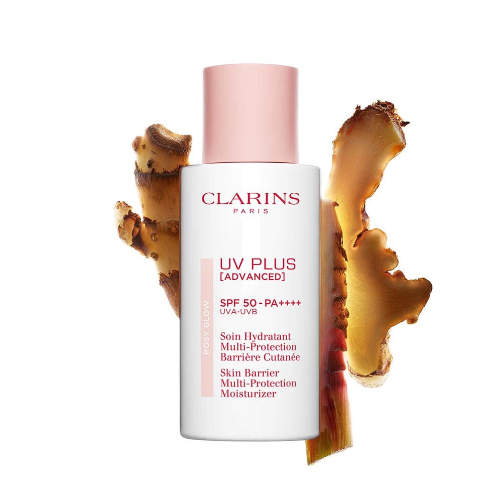 Packshot of Clarins UV Plus Daily Screen Sun Blocker, slightly tinted, lightweight formula for a natural glow finish.