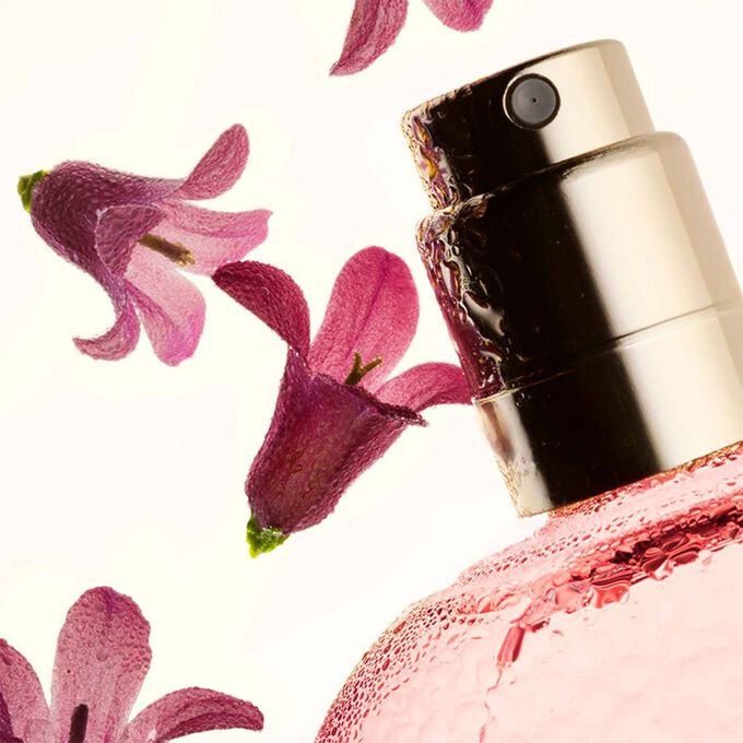 突顯長效定妝噴霧配方含有94%天然成分，其中包括具備抗氧化功效的阿爾卑斯玫瑰萃取。