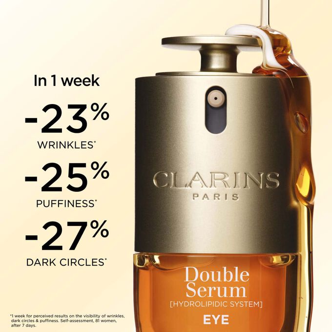 Double Serum Eye contour serum results in 1 week: reduced wrinkles, dark circles and puffiness for younger eyes.
