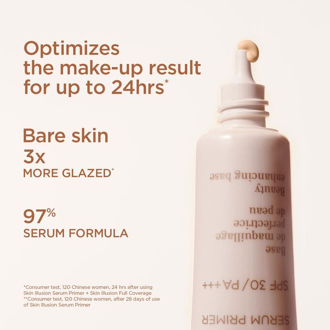 Clarins Skin Illusion Serum Primer - 24HR Makeup Optimizer, 3X More Glazed Bare Skin, 97% Serum Formula, SPF 30