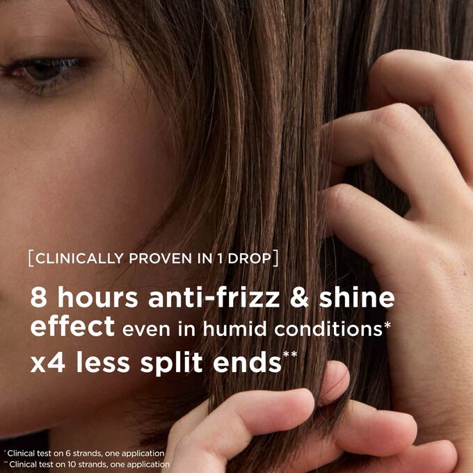 Anti-frizz hair oil treatment for eight hours of shine and four times less split ends, even in humid conditions.