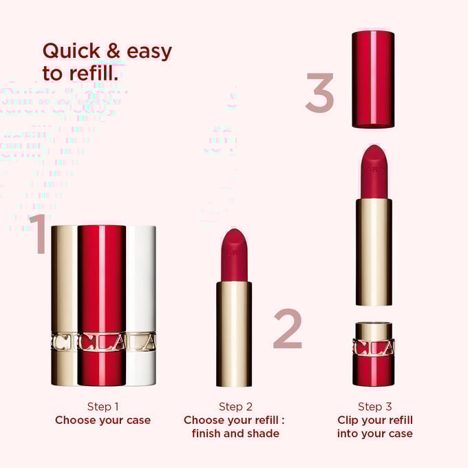 Step-by-step guide on how to refill your refillable Lipstick Joli Rouge by Clarins, ensuring sustainable beauty practices.
