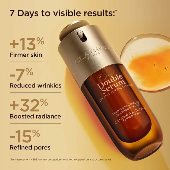 Packshot with the texture highlighting the results of Double Serum.
