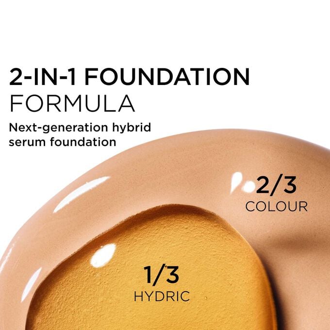 Focus on the mix of two textures: serum and foundation in Clarins' serum foundation powered formula for next-gen coverage