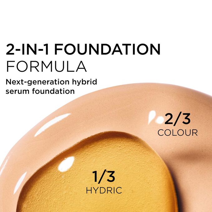 Focus on the mix of two textures: serum and foundation in Clarins' serum foundation powered formula for next-gen coverage