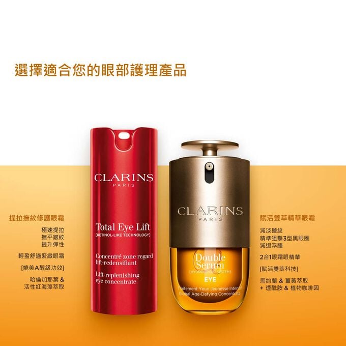 Compare Total Eye Lift and Double Serum Eye contour serum  to find your best anti-ageing care.