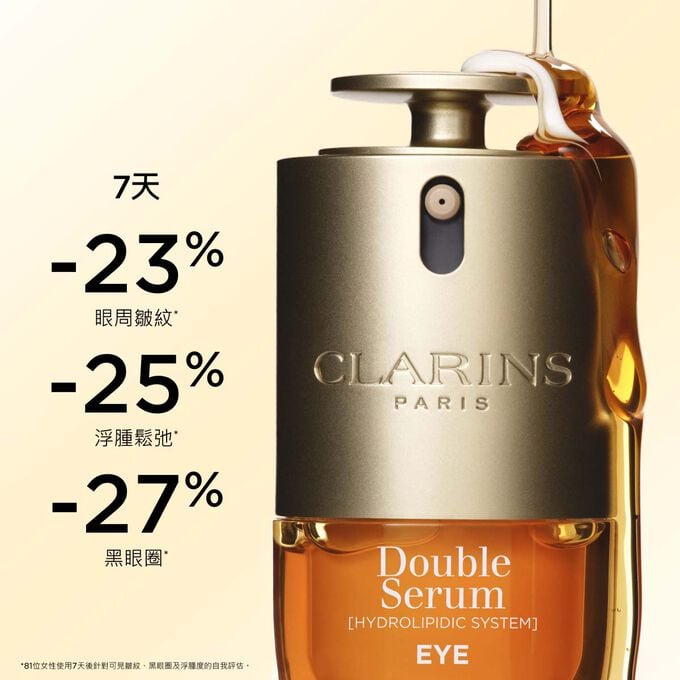 Double Serum Eye contour serum results in 1 week: reduced wrinkles, dark circles and puffiness for younger eyes.