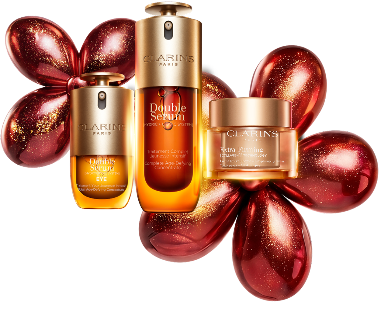 Clarins 黃金雙萃精華、眼霜及面霜